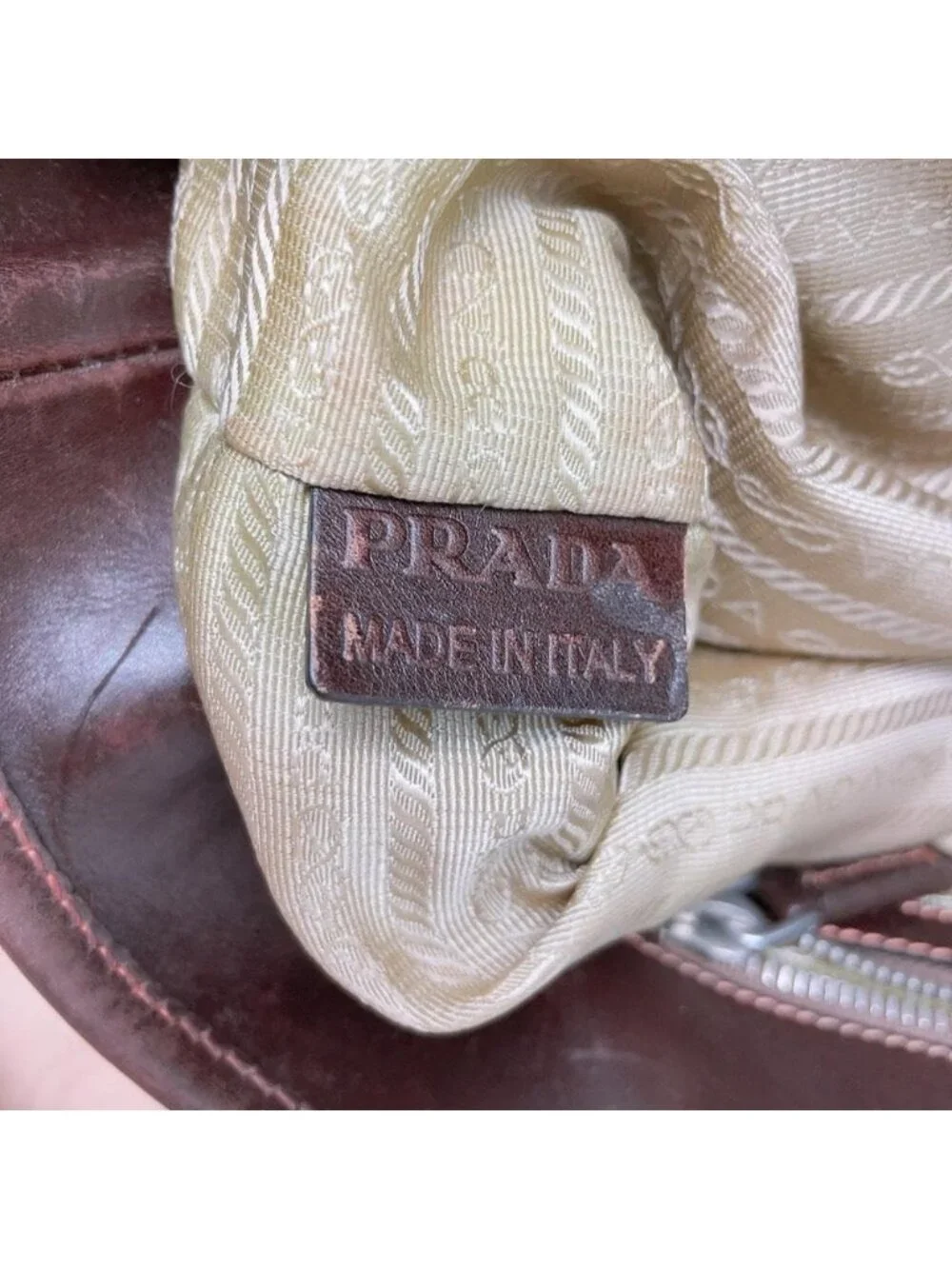 Prada Jacquard Canvas Tote Logo Brown
